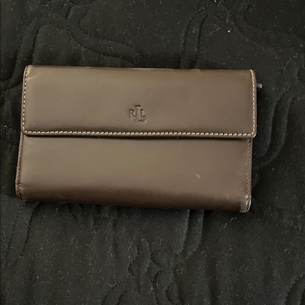 Ralph Lauren Dark Brown Leather Trifold Wallet with RLL Stamp